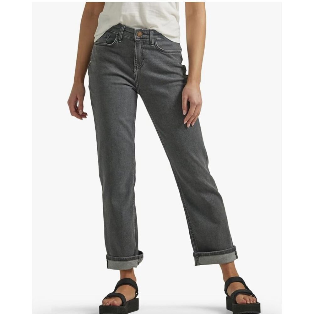 NEW Washed Black Lee Women's Mid Rise Boyfriend Jean 12